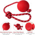 UEETEK Red Dog Training Ball on Rope: 2.95 Inch Diameter Rubber Toy for Puppy Fetch Catch Throw Training