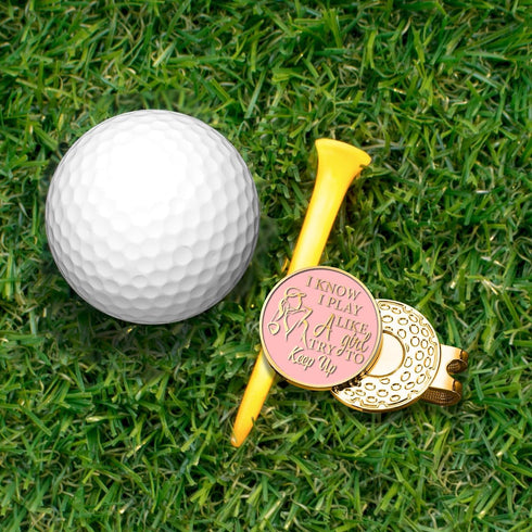 Hafhue I Know I Play Like A Girl Golf Ball Marker with Magnetic Hat Clip, Stainless Steel Gift for Golfer