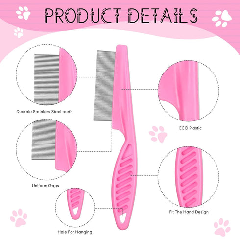 10 2 Pcs Flea Comb for Dogs and Cats Flea Remover Tool with Stainless Steel Metal Teeth for Detangling Grooming Kit