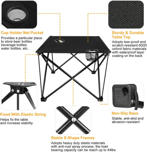 iMounTEK Folding Camping Table with Storage Bag Portable Picnic Table Lightweight Travel Desk with Cup Holder Carrying