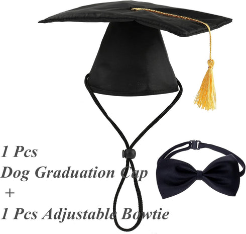 Dog Graduation Cap and Bowtie Collar Set, Pet Grad Costume
