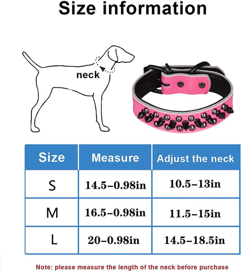 Adjustable Genuine Leather Spiked Studded Dog Collars for Small Medium Large Pets, Black (M)