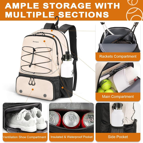 Tennis Bag, Large Tennis Backpack for Women with Ventilated Shoe Compartment and Insulated Pocket
