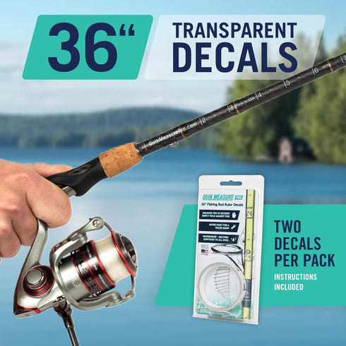 Fishing Ruler Decal 2-Pack | 36” Transparent Rod Fish Measuring Sticker | Stick-On Fish Measurement for All Rod Types |
