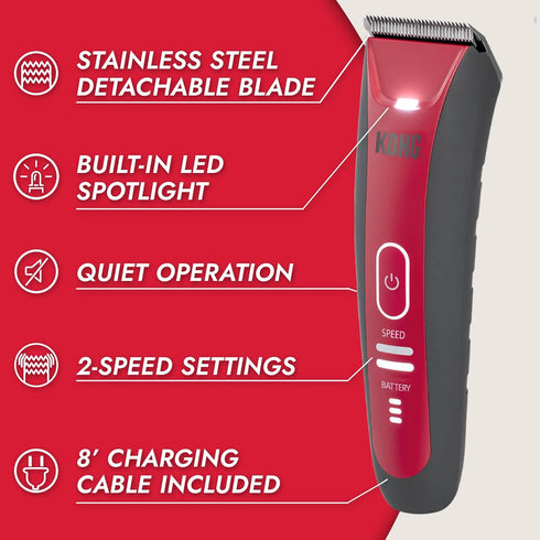 2-Speed 6 Kong Cordless-Corded Dog Clipper Kit Stainless Steel Blade, Waterproof, LED Spotlight, Use-While-Charging