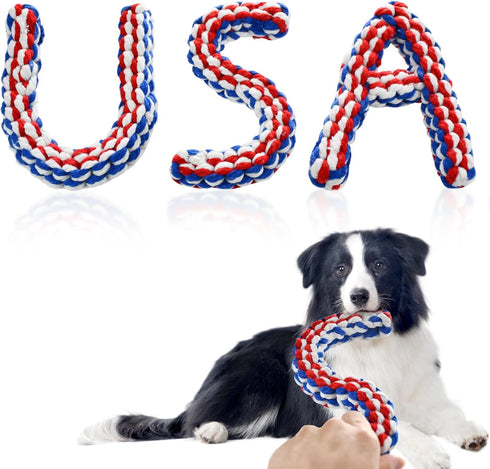 Vehomy 4th of July Dog Toys, USA Shape Chewing Toys, Cotton Rope Toys for Small Medium Dogs, Patriotic Interactive Toy