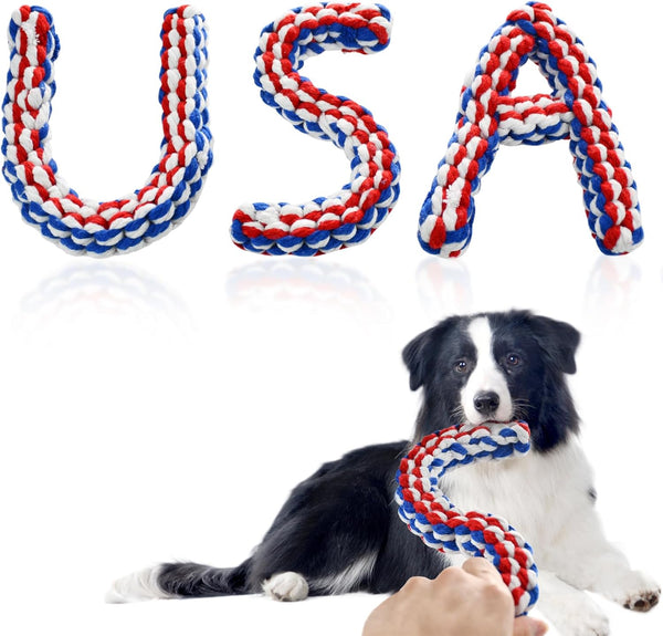 Vehomy 4th of July Dog Toys, USA Shape Chewing Toys, Cotton Rope Toys for Small Medium Dogs, Patriotic Interactive Toy
