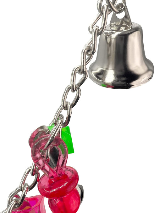 1050 Super Paci Rainbow Ringer Mandarin Bird Toys by M&M - Handmade Shiny Noisy Versatile Hanging Toy, Stainless Steel