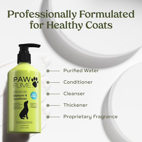 Pawfume Dog Shampoo and Conditioner, Hypoallergenic Probiotic Pet Shampoo for Smelly Dogs, Best for Puppies (Blue