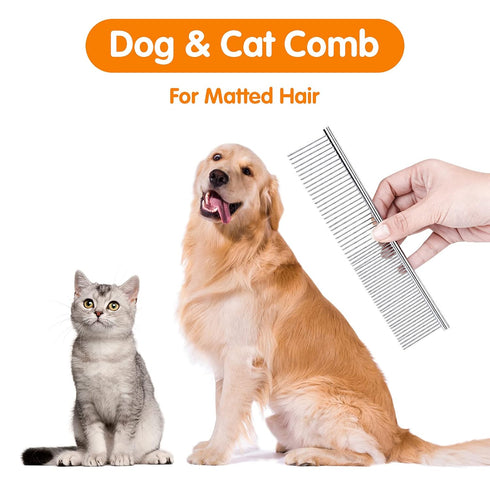 PETTOM Pet Steel Grooming Tool - Poodle Finishing Butter Comb, 7.5-inch L Silver Dog Comb with Rounded Ends