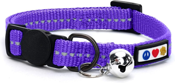 Pawtitas Recycled Cat Collar - Reflective Breakaway Collar with Safety Buckle and Removable Bell, Purple Quartz