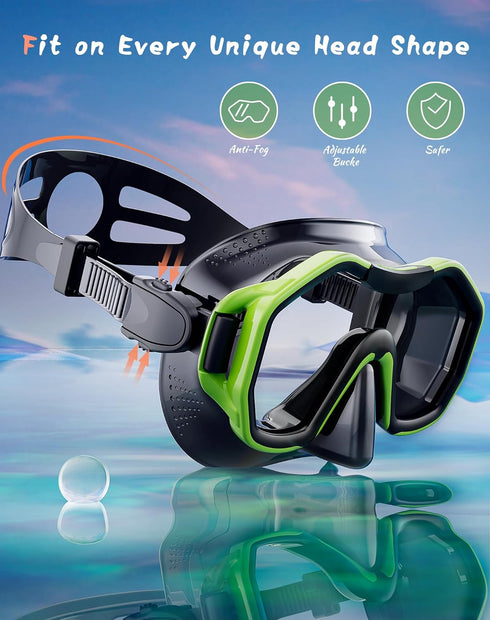 Snorkeling Gear for Adults - Dry-Top Snorkel Set with 180° Panoramic Wide View Diving Mask