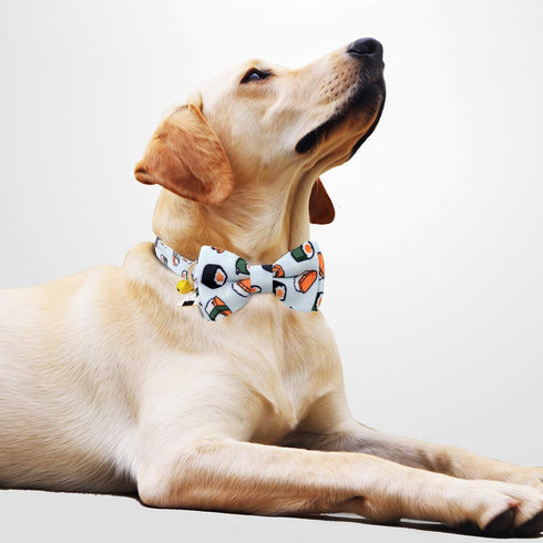 KUDES 2 Pack Print Dog Collars with Bow Tie, Adjustable Collars with Bells and Charm Safety Buckle for