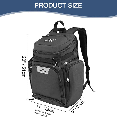 WOLT Basketball Backpack Bag - Large Sports Equipment Bag with Separate Ball Compartment and Shoes Pocket