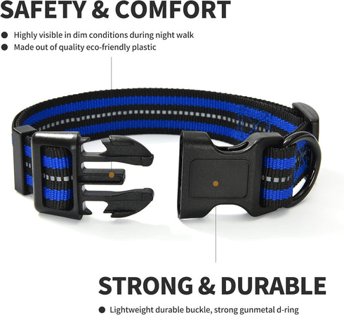 Mile High Life Reflective Dog Collar, Nylon Pet Collar with Buckle, Light Weight Puppy Collar for Medium Dogs (Blue, M)