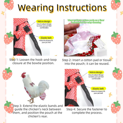 6-Piece Set Silkie(6D20P MANON ROSA Chicken Diapers Bantam Hens - Reusable with Bow Ties Poultry Nappies Washable