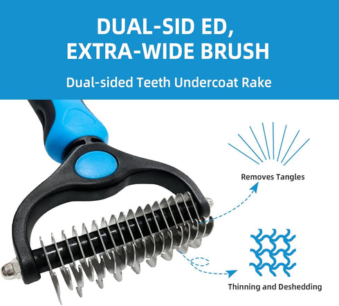 Shudyear Dog Grooming Brush and Metal Comb, Cat Brush Deshedder for Long Matted Haired Pets