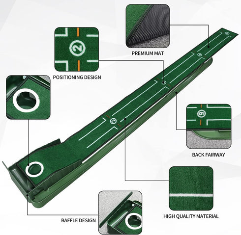 Indoor Putting Green Set, 8 Feet Putting Mat with Auto Ball Return, Perfect Gift for Men, Home Office