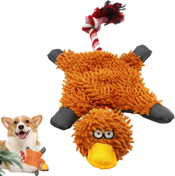leasote Interactive Dog Toy with Rope and Squeaker, Orange Plush Duck Shape Pet
