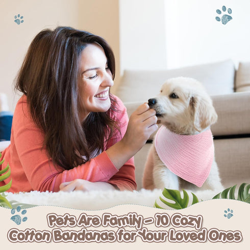 10 Pcs Muslin Cotton Triangle Dog Bandanas Reversible Pet Bibs Scarf Dog Scarves with Two Snaps Apparel Accessories