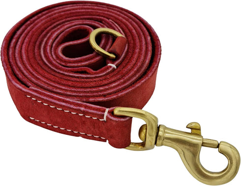Blazing Paws Vibrania Heavy Duty Dog Leash, 6 Ft Thick Distressed Leather, Cherry Red with Side Ring (6 Ft L x 1" W)