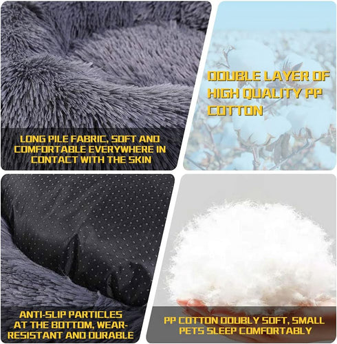 Calming Dog Beds for Small Medium Dogs, Round Donut Washable Dog Bed, Anti-Slip Faux Fur Fluffy Cuddler Anxiety Cat Bed