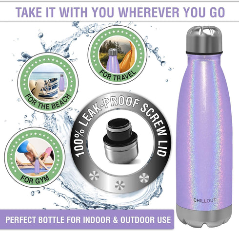 2 Pack 17 oz 2 Set CHILLOUT LIFE Stainless Steel Water Bottle for Kids School: Double Wall Insulated Cola Bottle Shape