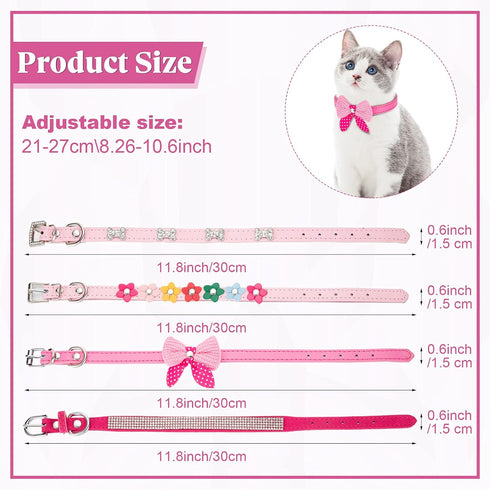 4 Pcs Pink Dog Collar, Spiked Studded Dog Collars, Pearls Dog Necklace with Rhinestone Bow Knot for Dogs (Novel Style,