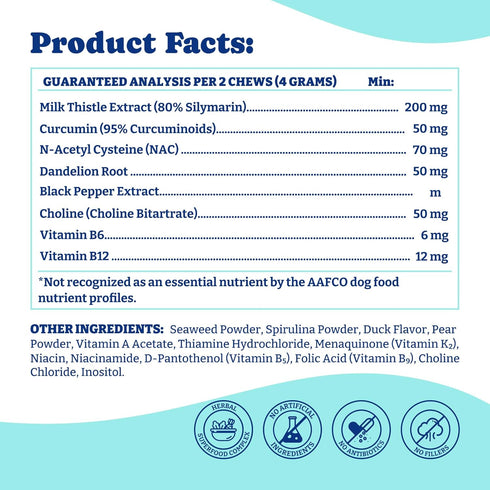 Immune 120 Count Milk Thistle Liver Support Chews for Dogs Soft Chews with NAC, Curcumin, Choline & Dandelion Supports