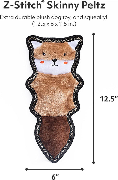 ZippyPaws Z-Stitch Skinny Peltz Dog Toy, No Stuffing for Small, Medium, & Large Dogs, Squeaky Plush Chew Toy