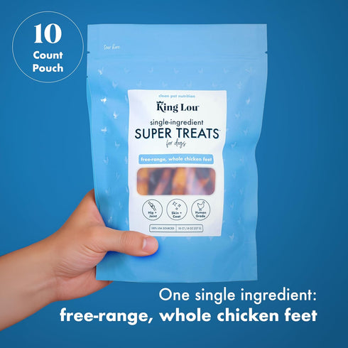 10 Count King Lou Pets - Whole Chicken Feet for Dog - Dehydrated Chicken Feet for Dog Treats - USA-Made Dental Treats