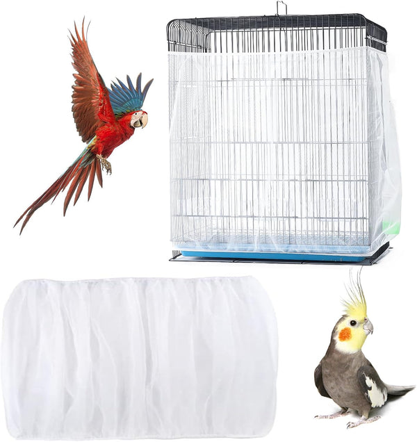Adjustable Bird Cage Seed Catcher, Net Cover for Parrot, Parakeet, Macaw Cages, White Skirt Guard