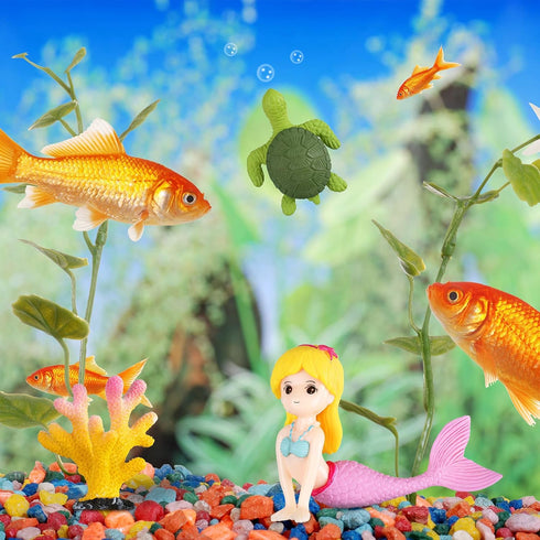 Jetec Miniature Mermaid Figurines Aquarium Fish Tank Ornament with Simulated Seaweed for DIY Craft Desk Decoration