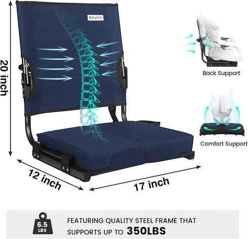 behairity Portable Stadium Seat for Bleachers with Back Support, Wide Padded Bleacher Chair with High Back and Thick