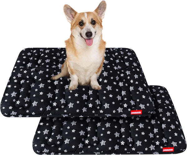 Dog Crate Mat (30" X 19") 2 Pack, Soft Bed Mat with Cute Prints, Anti-Slip Bottom, Machine Washable, Black