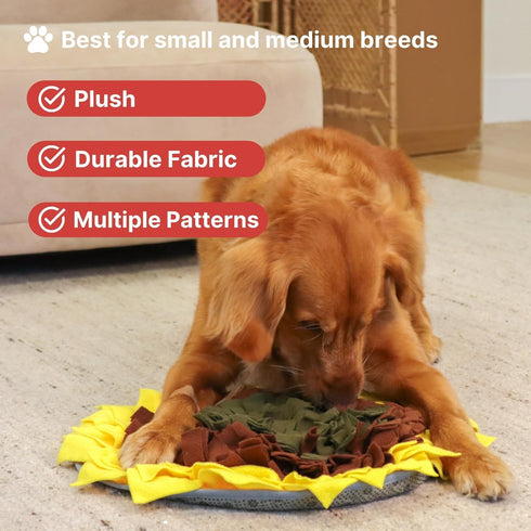 19 19, Snuffle Mat for Dogs Sunflower, Large Dog Snuffle Mat x Plush Enrichment Toy Slow Feeder, Mental Health Puppy