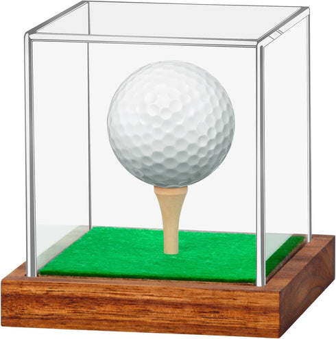 Clear Acrylic Golf Ball Display Case with Wood Base & Tee, Memorabilia