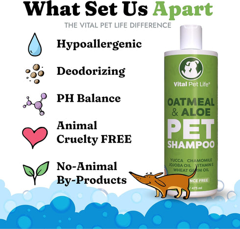 16 oz Dog Shampoo with Oatmeal, Aloe Vera, Chamomile, Jojoba Oil, Vitamin E - Natural Ingredients, Helps Allergies Dry