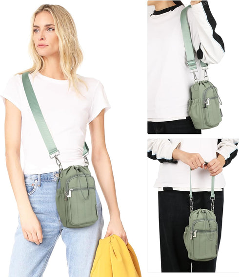 Rueesh Water Bottle Holder Bag with Adjustable Strap, Insulated Bottle Carrier Bag RFID Crossbody Sling Bag for Gym