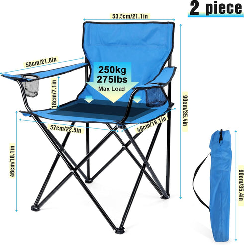 Set 2, 275lbs HaSteeL Foldable Camping Chair of Folding Camp Chairs & Carrying Bags for Adults, Portable for Lawn