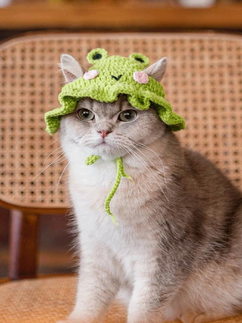 QWINEE Cartoon Design Knit Cute Dog Hat Soft Cat Hat Rabbit Hat Halloween Christmas Party Costume Head Wear Accessories for Puppy Cat Kitten Small Dogs Small Animals Green and Pink Medium