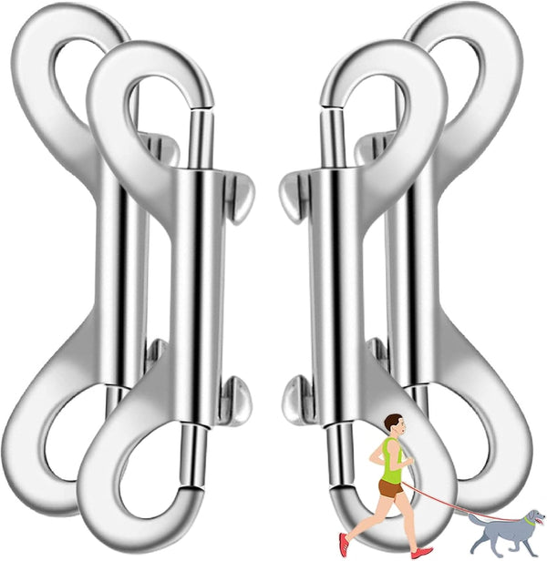 Dog Leash Double Ended Snap Hooks for Walking Running, Stainless Steel Clips for All Pet Leash, 4 Pack