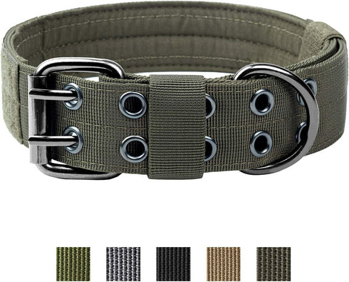 OneTigris Military Dog Collar with Metal D Ring & Buckle, Adjustable, 2 Sizes (Ranger Green, L)