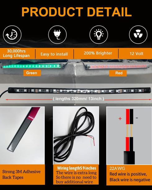 UNXMRFF Navigation Lights for Boats LED Red and Green Bow Lights for Night Fishing