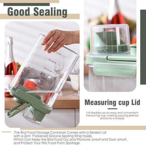 Maxdot 2 3 Qt/2.8 Pcs Bird Seed Storage Container L with Tight Lids Airtight Cup Pet Food Storage Measuring Containers