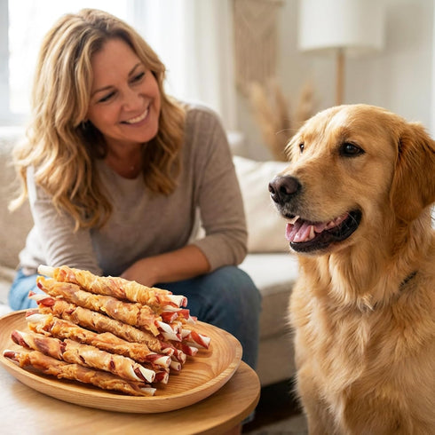 35-Count 5-Inch 1.10 lb Jungle Calling Dog Treats, Natural Chicken Wrapped Rawhide Sticks for Small Medium Dogs, Long