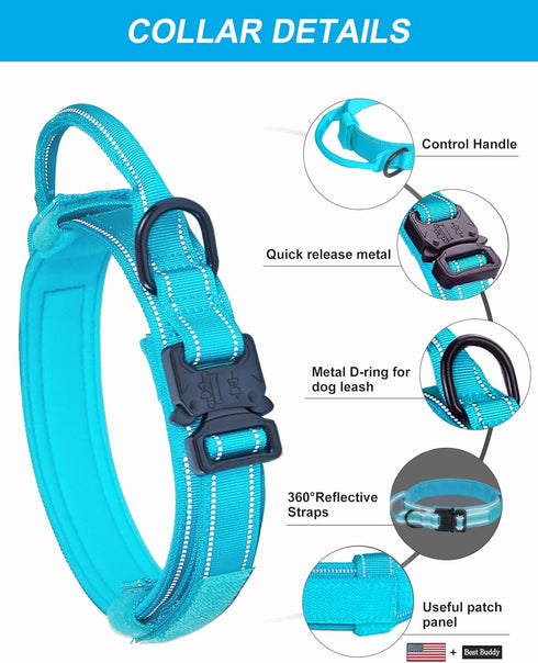 Reflective Tactical Dog Collar with Handle, Heavy Duty Military Collar with Metal Buckle for Medium and Large Dogs