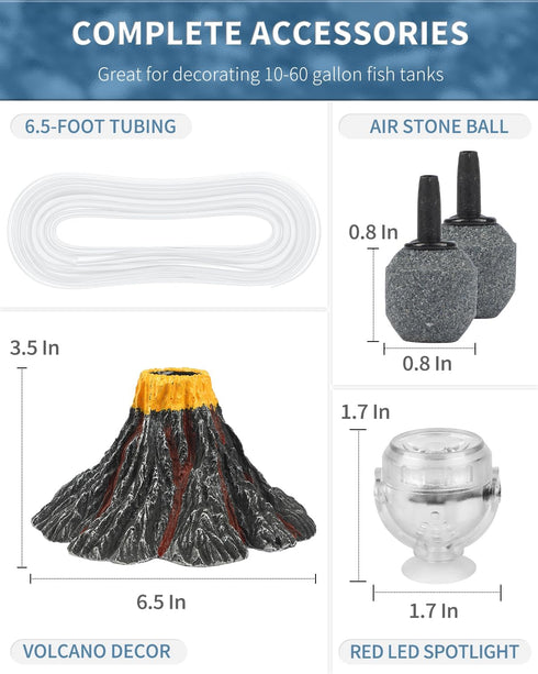 Uniclife Aquarium Volcano Ornament Kit with Air Stone Bubbler for Fish Tank Decorations