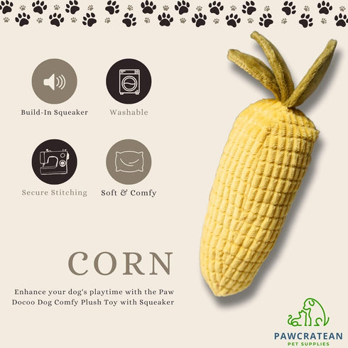 7" Plush Squeaky Toy for Small Dogs - Soft and Washable Corn Design