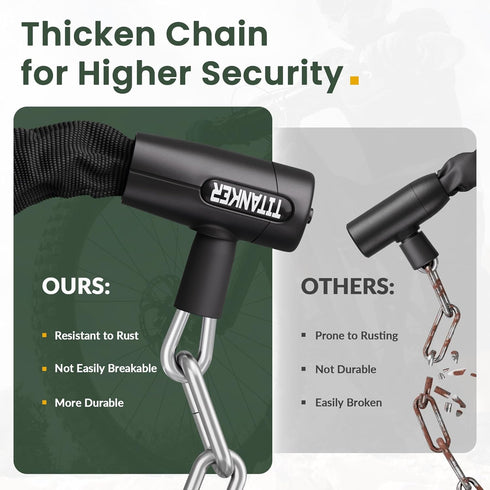 Titanker Security Anti-Theft Bike Chain Lock - 6mm, 8mm, 10mm Thick Chain for Bicycle, Motorcycle, Door